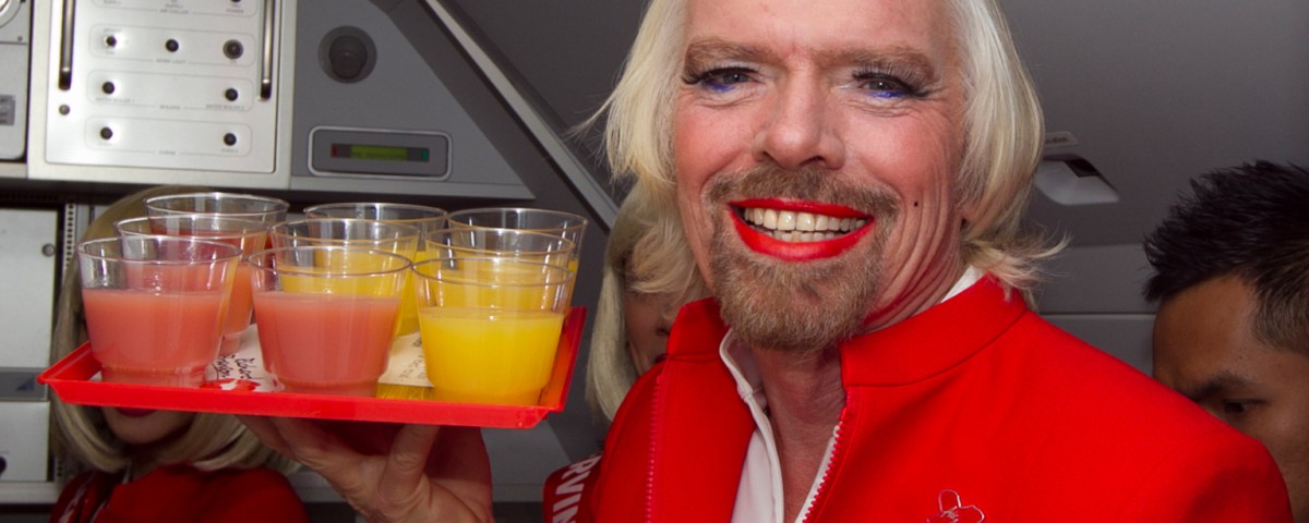 Richard Branson as a stewardess on Virgin Australia at www.lyricmarketing.com