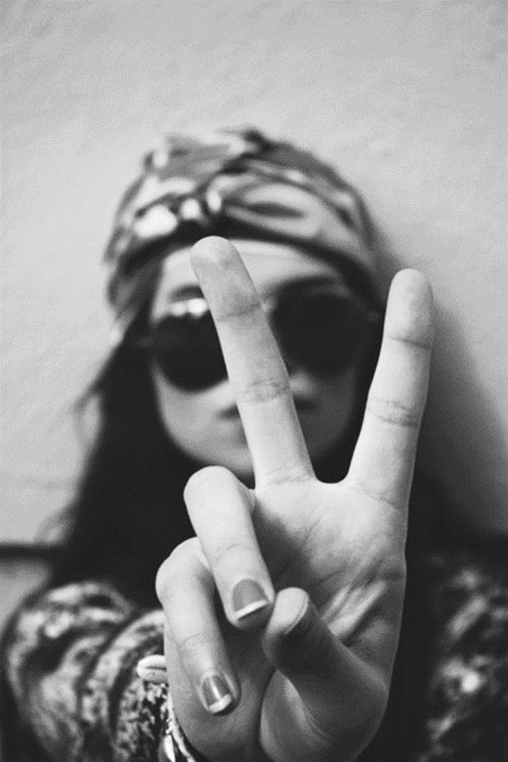 sandy hibbard creative peace sign two fingers black and white