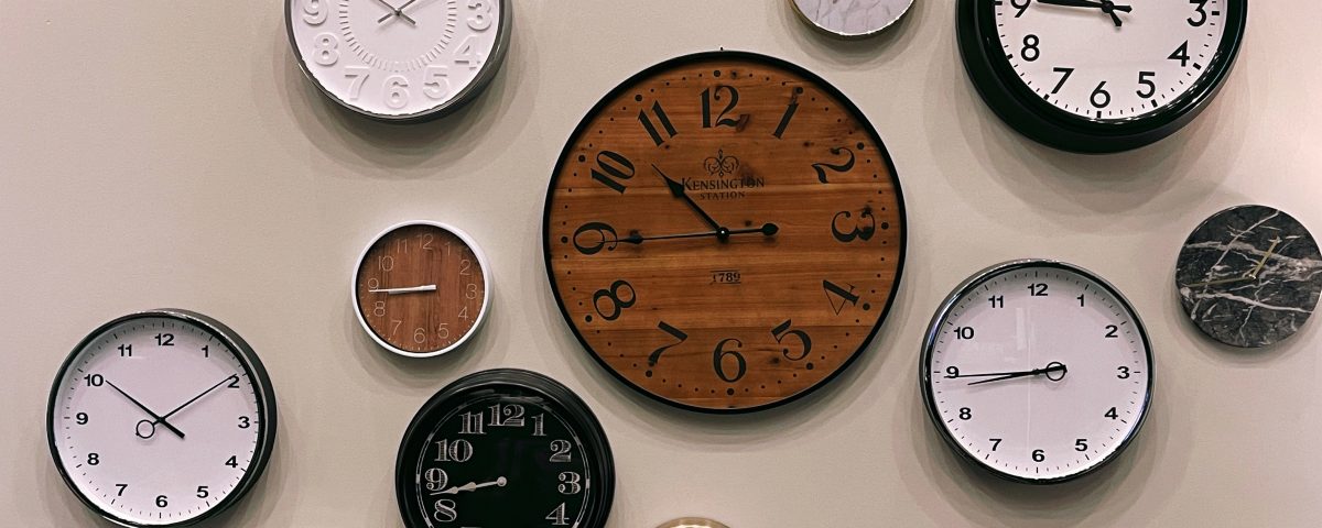 Time Saving strategies wall of clocks