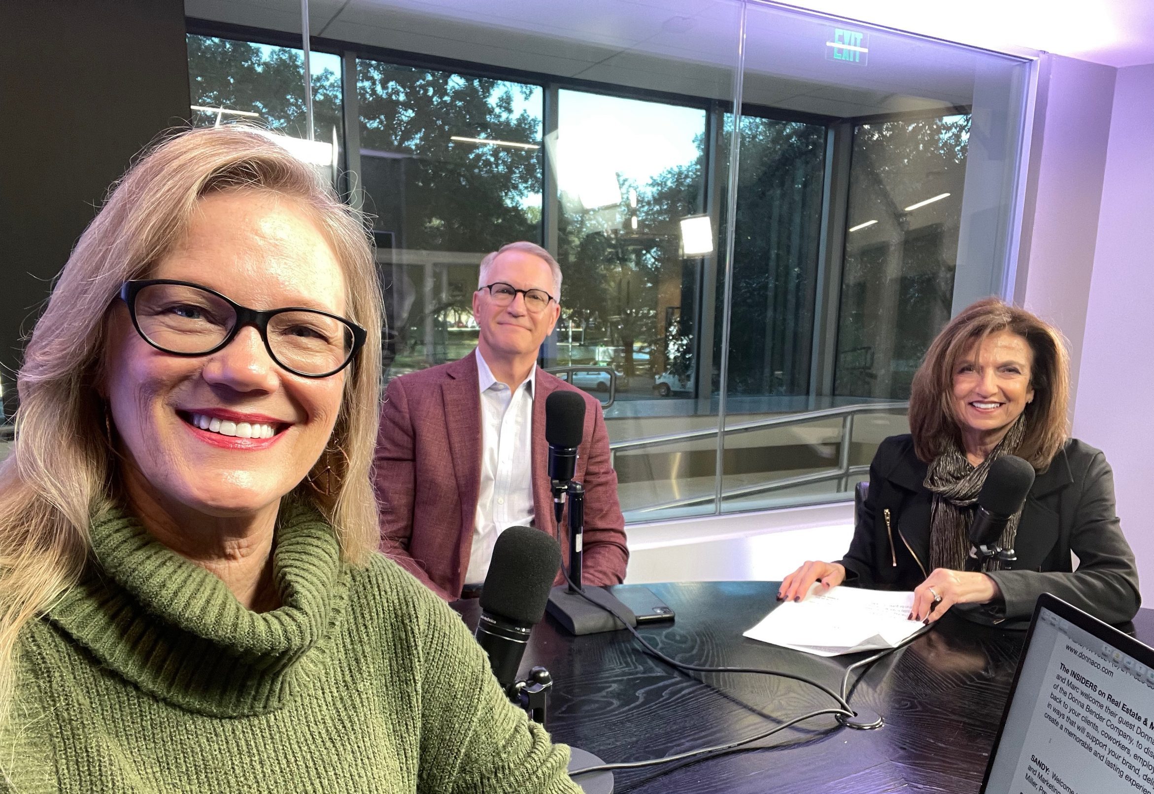 sandy hibbard marc miller and donna bender on the set of the Insiders at RNCN