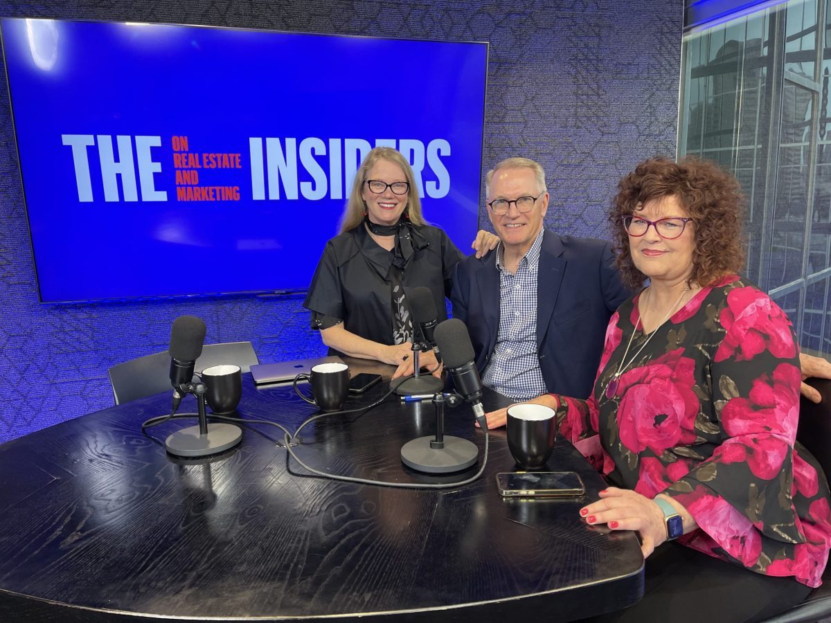 sandy hibbard with marc miller and denise ackerman on the set of the Insiders on real estate and marketing