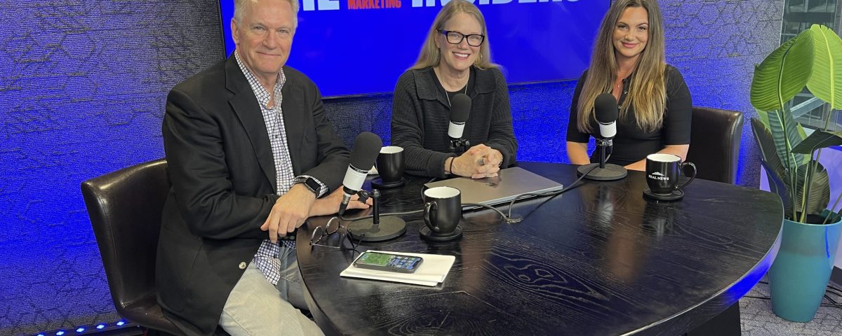 sandy hibbard with guest ayla reed and marc miller on the set of the insiders