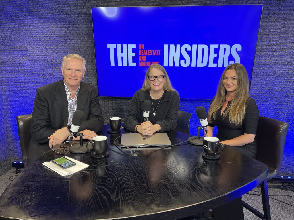 marc miller, sandy hibbard and ayla reed on the set of the insiders on real estate and marketing