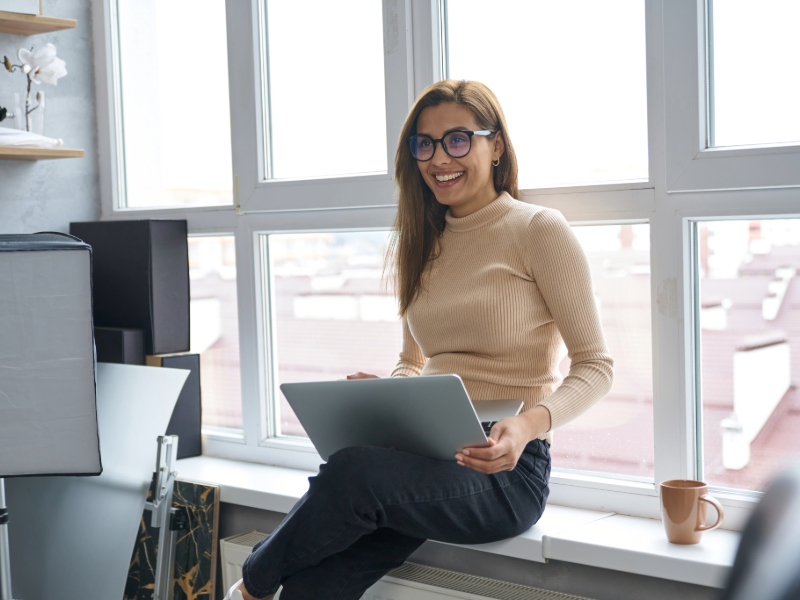 female marketing professional at work in her modern digital marketing agency